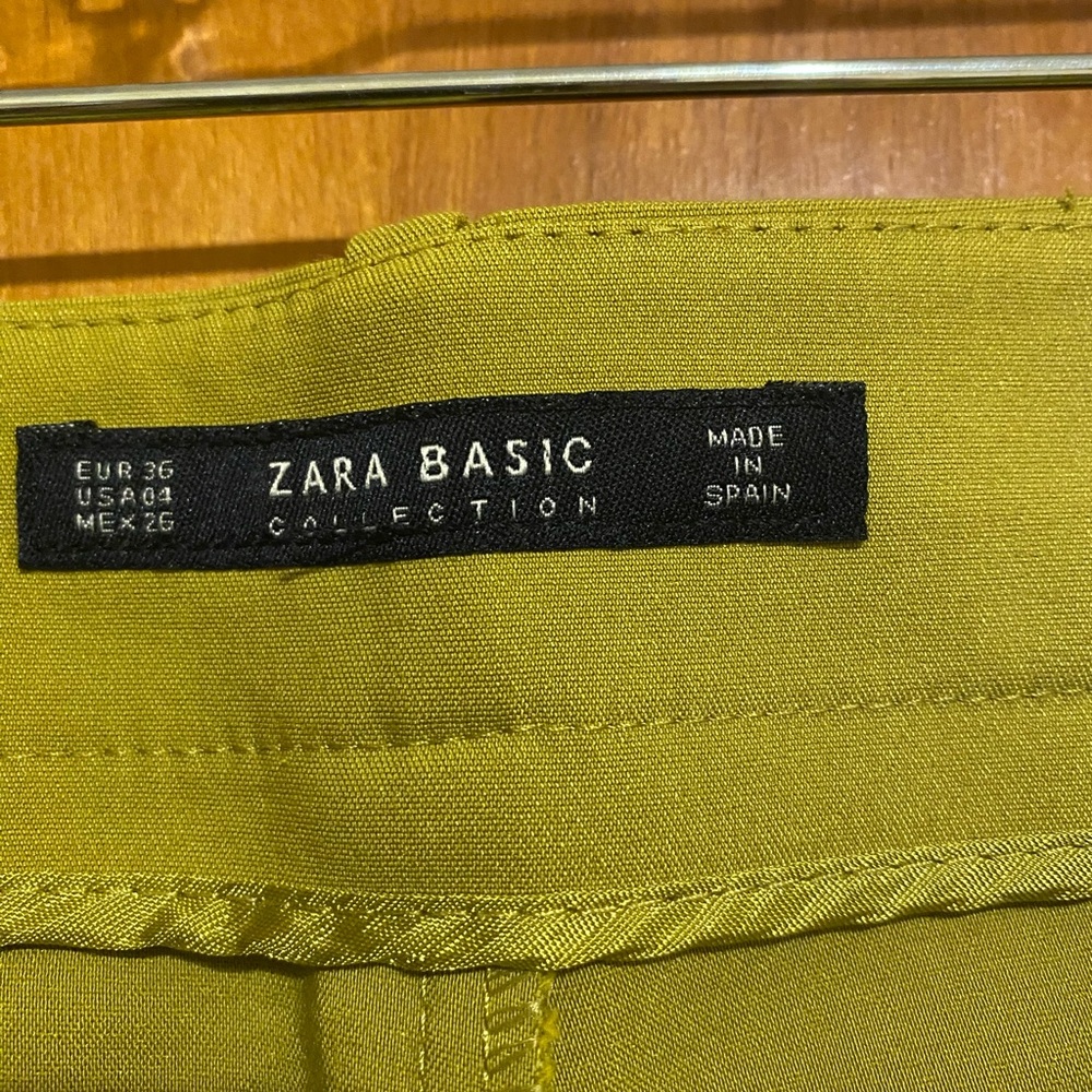 Zara Chartreuse Celery Green Basic Collection Straight Leg Flat Front Dress Pant - Picture 3 of 5